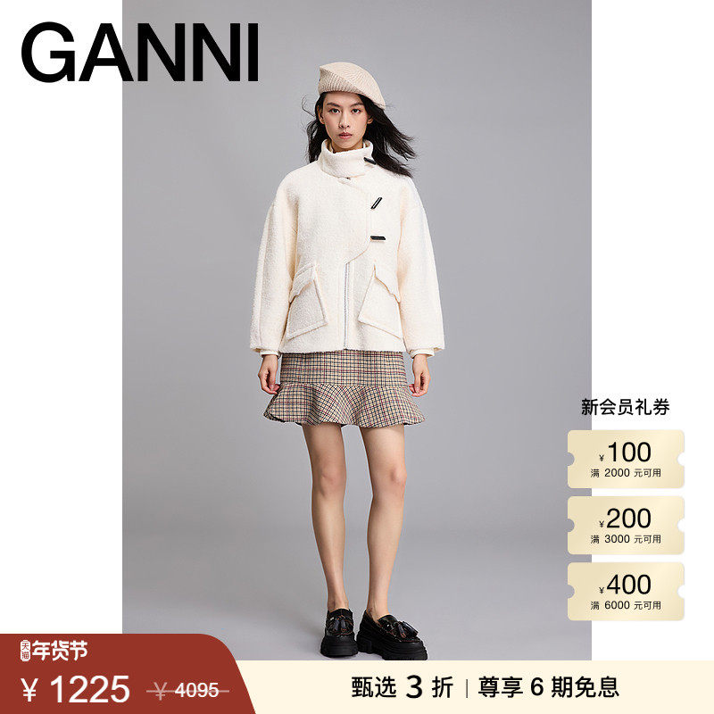 【甄选折扣】GANNI女装 白鹭色立领羊毛混纺夹克外套 F7490135,女装/女士精品,毛呢外套,淘宝优惠券,粉丝福利购,淘宝优惠卷