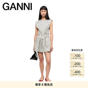 GANNI女装 垫肩宽松波点缎面连衣裙中裙W0363135 明星同款