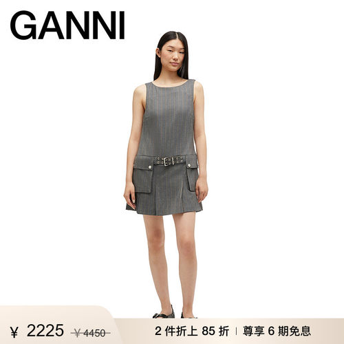 【折上2件85折】GANNI女装 优雅条纹背心连衣裙短裙 A1030180202