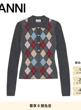 GANNI女装 撞色菱格polo领上衣内搭针织衫 K2601920