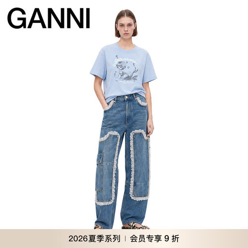【夏季新款】GANNI女装 蓝色美人鱼童话短袖纯棉T恤 A1050238326