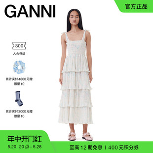 夏季 豆腐白碎花吊带蛋糕裙连衣裙 GANNI女装 F9664795 新款