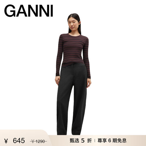 【甄选折扣】GANNI女装 条纹棉圆领长袖T恤内搭打底 A105006600B