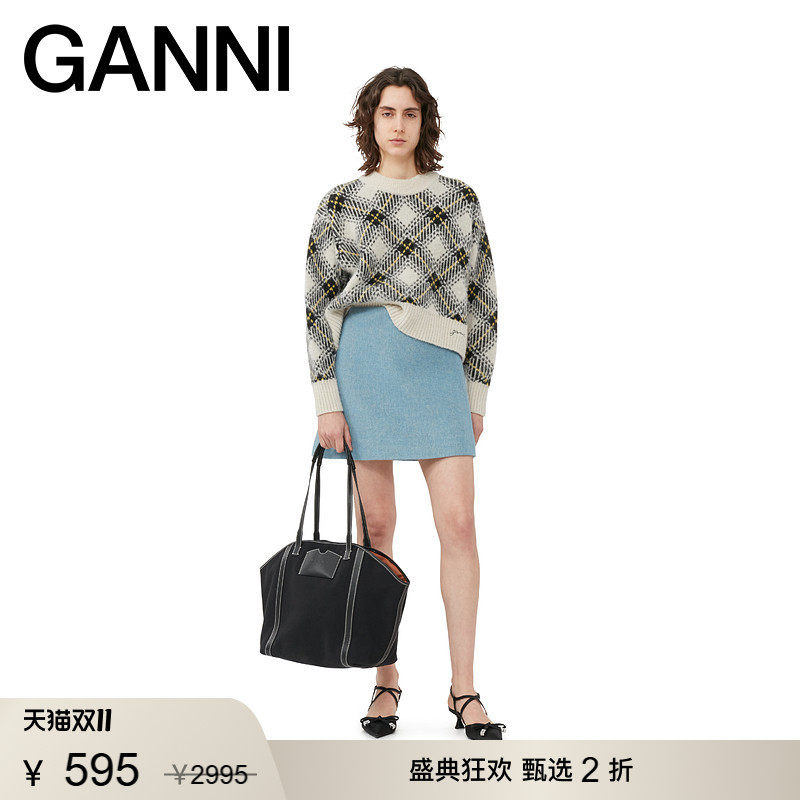 【甄选折扣】GANNI女装 格纹柔软针织上衣秋季薄款毛衣 K2008135