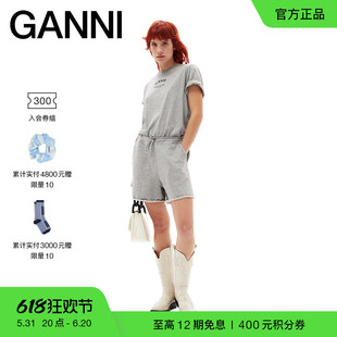 T3677921 GANNI女装 T恤衫 字母logo印花灰色圆领短袖 明星同款