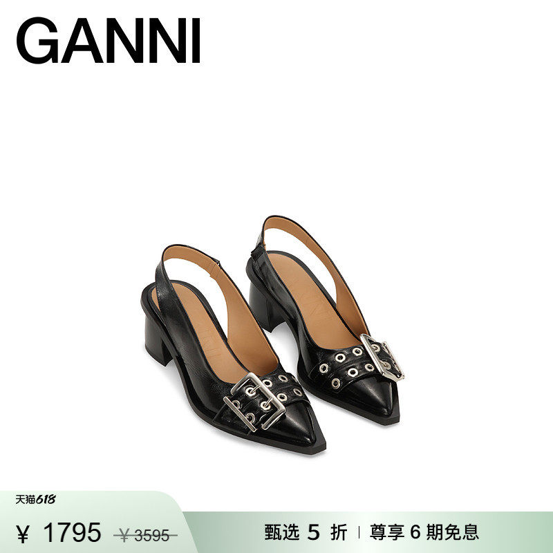 【惊喜首降】GANNI女鞋 黑色经典搭扣凉鞋穆勒鞋高跟鞋S2331099