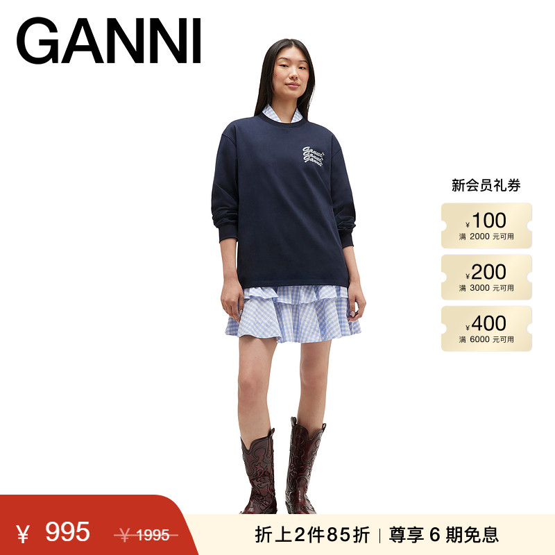 【折上2件85折】ganni女装 徽标学院风长袖套头卫衣上衣T4410683