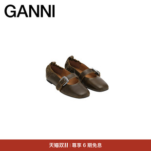 S3118826 平底鞋 GANNI女鞋 橄榄色搭扣芭蕾浅口单鞋