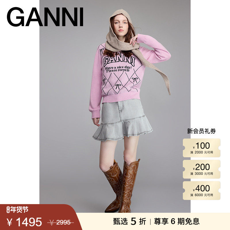 【甄选折扣】GANNI女装 粉蝴蝶结长袖针织衫套头毛衣K2423494,女装/女士精品,毛针织衫,淘宝优惠券,粉丝福利购,淘宝优惠卷