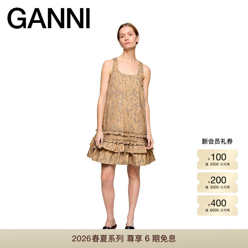 【春夏新款】GANNI女装 复古优雅百褶A字背心连衣裙 A1030480ZZT