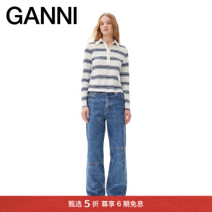 T恤上衣 休闲棉质条纹polo领长袖 甄选折扣 T3989999 GANNI女装