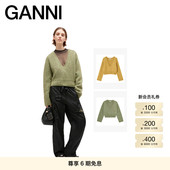 法式 优雅经典 款 GANNI女装 简约V领短款 针织打底毛衣