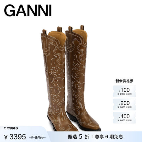 皮革西部靴女鞋GANNI复古