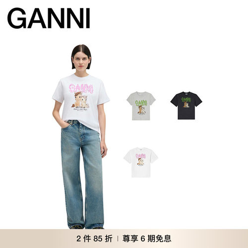 【2件85折】GANNI女装 卡通印花棉休闲风夏季短袖T恤 A1050048151