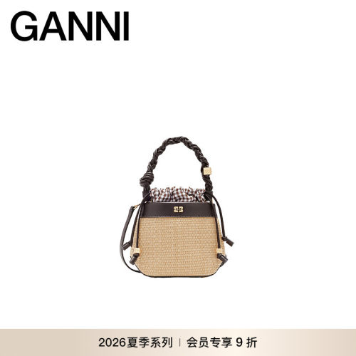 【新品会员9折】GANNI女包 精致编织手提包质感水桶包C2080022901