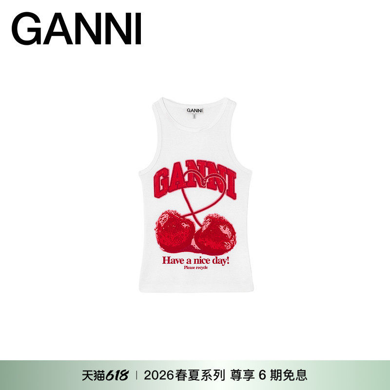 【春夏新款】GANNI女装 纯棉无袖T恤樱桃内搭白背心 A1040439151