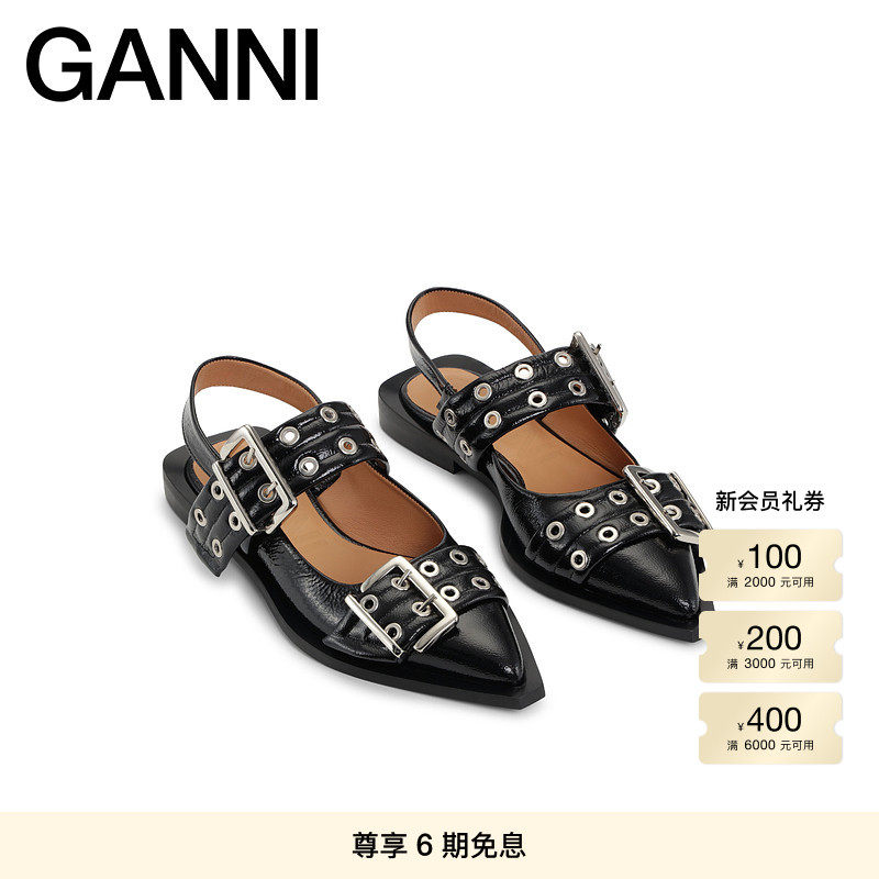 【明星同款】GANNI女鞋 黑色复古尖头芭蕾鞋单鞋凉鞋 S2730099