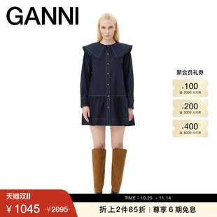 海军蓝娃娃领缝线衬衫 GANNI女装 连衣裙W0157683 折上2件85折