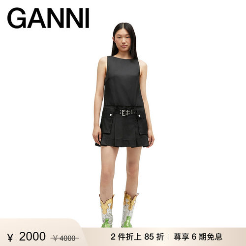 【折上2件85折】GANNI女装 黑色时尚背心无袖连衣裙 A1030167099