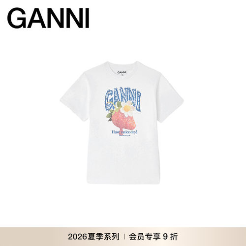【夏季新款】GANNI女装 白色草莓T恤衫百搭休闲短袖 A1050201151