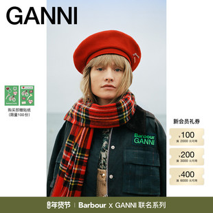 GANNI x Barbour联名 经典徽标优雅英伦风红色贝雷帽 A7123403