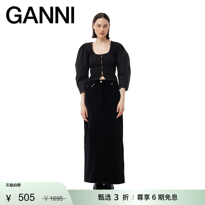 【惊喜首降】GANNI女装 U领纽扣蝙蝠袖夏季修身上衣衬衫 F9096099