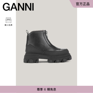 黑色厚底拉链踝靴短靴切尔西靴 GANNI女鞋 S1614099