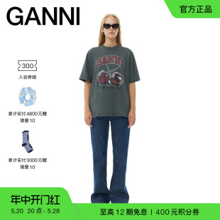 T3879490 纯棉T恤衫 火山灰樱桃印花休闲圆领短袖 GANNI女装