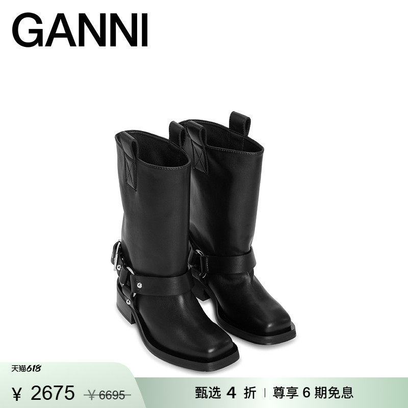 【惊喜首降】GANNI女鞋 经典金属搭扣骑士靴时尚西部靴 S2275099