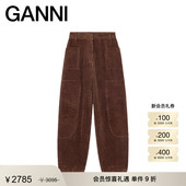 长裤 裤 W1121979 美拉德灯芯绒复古时髦宽松休闲抽绳工装 GANNI女装