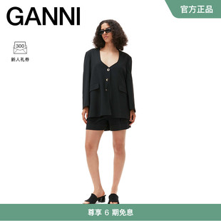 黑色深V领口纽扣廓形西装 GANNI女装 外套 F7755099