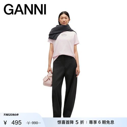 【惊喜首降】GANNI女装 简约LOGO款休闲短袖T恤上衣 A1050057868
