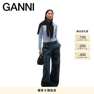 裤 海军蓝多口袋收腰直筒阔腿工装 GANNI女装 W1011683 秋冬新品