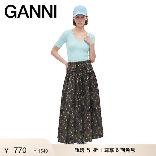 【新品首降】GANNI女装 清新纯色修身针织短袖内搭 A105016707Z