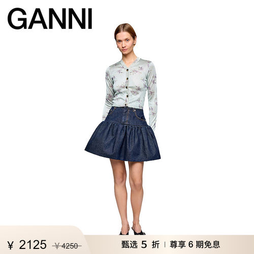 【新品首降】GANNI女装 精致针织衫花卉印花长袖上衣 A107027907Z