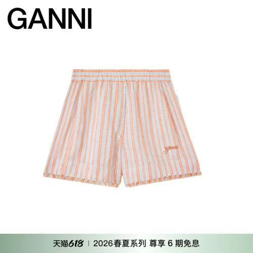 【春夏新款】GANNI女装 透气款亚麻条纹裤子口袋短裤 A1110102ZZ1