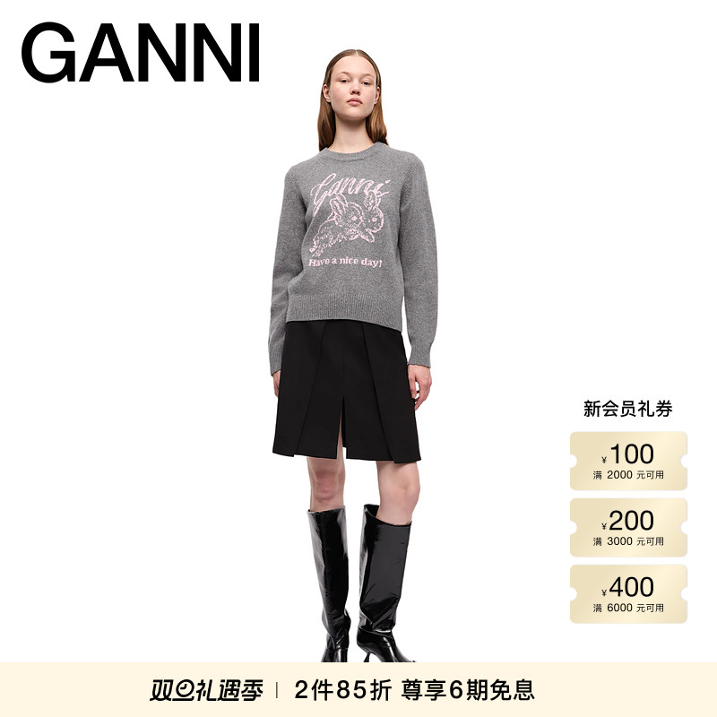 【折上2件85折】GANNI女装 霜兔子图案套头毛衣针织衫 K2472523