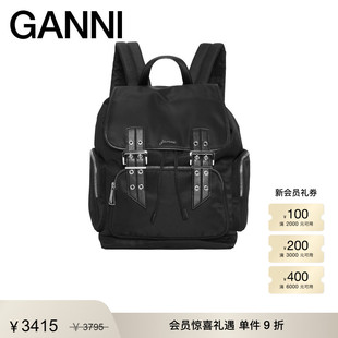 GANNI女包 Buck黑色logo简约休闲双肩包背包A6526099