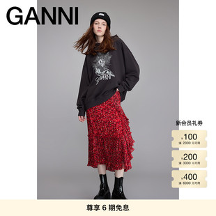 卫衣T4082252 长袖 GANNI女装 黑色Isoli朋克风爱心印花宽松连帽衫