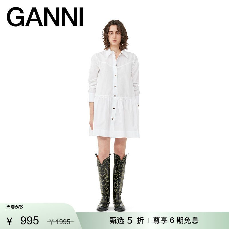 【甄选折扣】GANNI女装 白色短款衬衫式连衣裙小白裙 F8716151