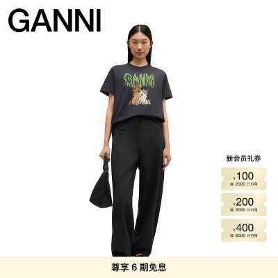 GANNI女装 趣味卡通小马印花休闲圆领短袖T恤上衣 A1050048252