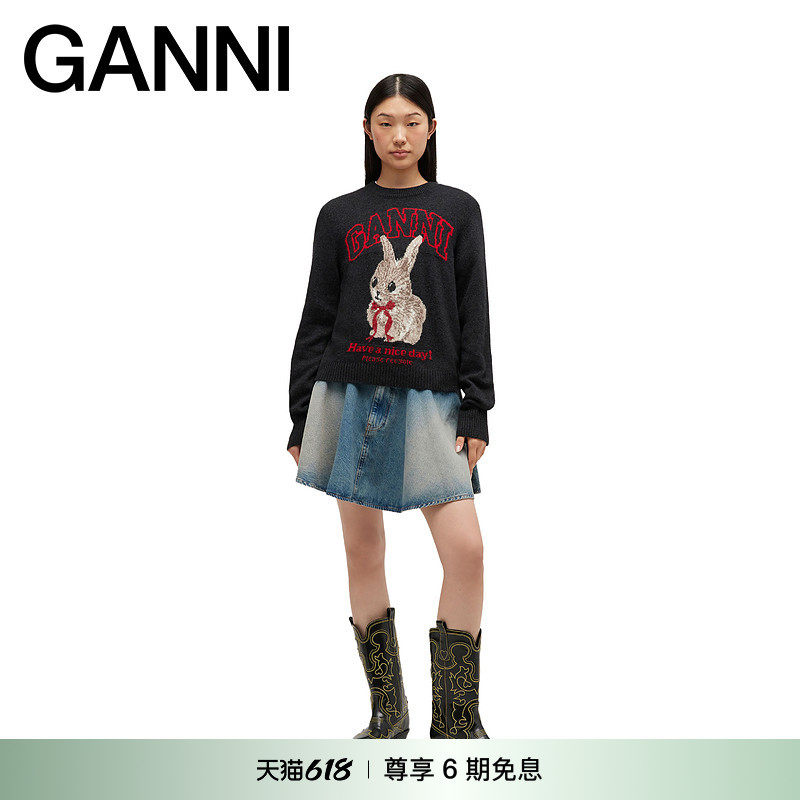 GANNI女装 经典款呆萌兔子修身长袖针织衫套头毛衣 A1070047252