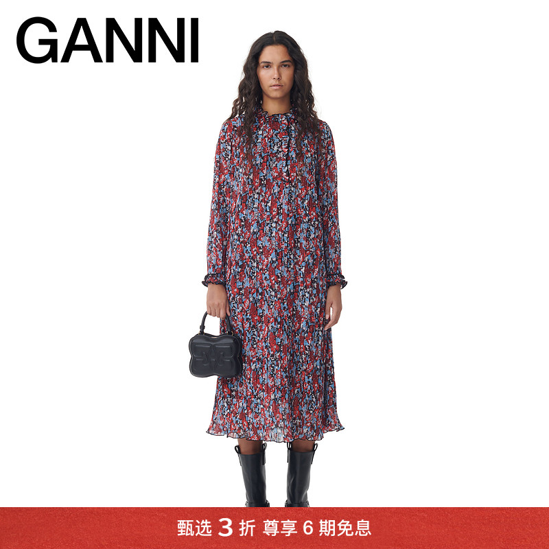 GANNI早春褶皱长袖连衣裙