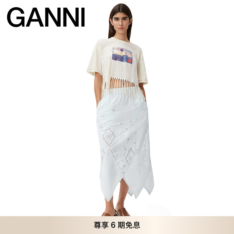 GANNI女装新款白鹭印花流苏短袖图片