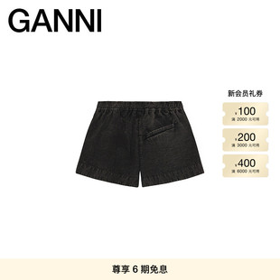 W0976099 休闲裤 ganni女装 黑色棉质简约松紧优雅短裤