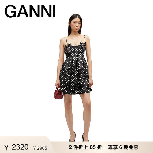 【折上2件85折】GANNI女装 优雅蝴蝶波点吊带连衣裙 A1030193099