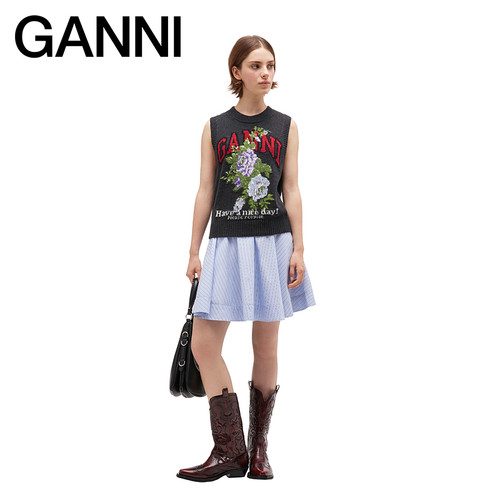 【甄选折扣】GANNI女装 浪漫花卉针织背心马甲无袖毛衣 K2596252