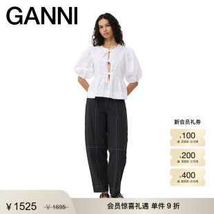 上衣 棉府绸衬衫 GANNI女装 白色系带泡泡袖