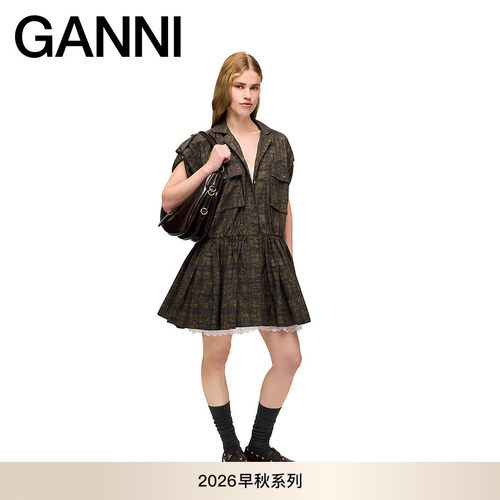 【早秋新款】GANNI女装 可调节短袖衬衫裙短款连衣裙 A1030721ZZ3