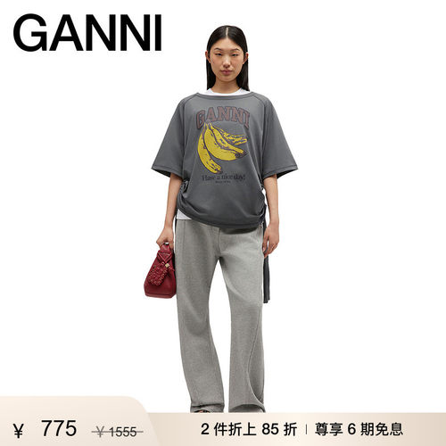 【折上2件85折】GANNI女装 香蕉印花短袖T恤落肩上衣 A1050047490